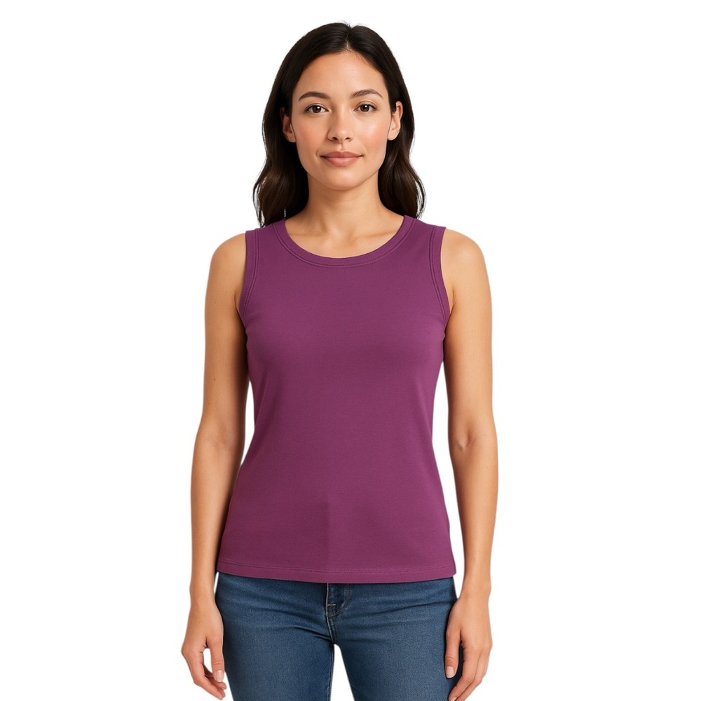 Ann Taylor LOFT Purple Cotton Boat Neck Sleeveless Tank Top Size XS